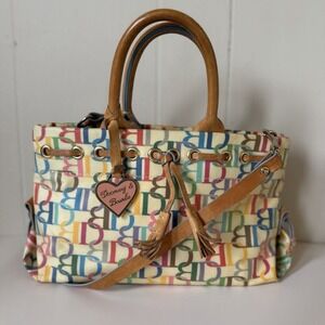 Dooney & Bourke Rainbow Signature Tassel Tote Purse Pink Heart Vtg Y2K 00s Prep